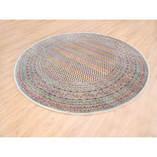 Load image into Gallery viewer, 8&#39;10&quot;x8&#39;10&quot; Colorful Wool And Sari Silk Sarouk Mir Inspired With Repetitive Boteh Design Hand Knotted Oriental Round Rug FWR373896
