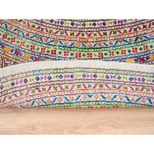 Load image into Gallery viewer, 8&#39;10&quot;x8&#39;10&quot; Colorful Wool And Sari Silk Sarouk Mir Inspired With Repetitive Boteh Design Hand Knotted Oriental Round Rug FWR373896