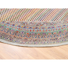 Load image into Gallery viewer, 12&#39;x12&#39; Round Colorful Wool And Sari Silk Sarouk Mir Inspired With Multiple Borders Hand Knotted Oriental Rug FWR373926