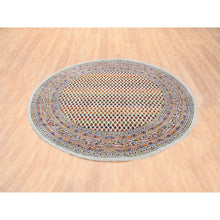 Load image into Gallery viewer, 6&#39;x6&#39; Round Colorful Wool And Sari Silk Sarouk Mir Inspired With Small Boteh Design Hand Knotted Oriental Rug FWR373974
