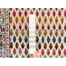 Load image into Gallery viewer, 2&#39;4&quot;x10&#39;2&quot; Colorful Wool And Sari Silk Sarouk Mir Inspired With Repetitive Boteh Design Hand Knotted Oriental Runner Rug FWR374028