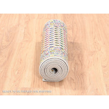Load image into Gallery viewer, 2&#39;4&quot;x10&#39;2&quot; Colorful Wool And Sari Silk Sarouk Mir Inspired With Repetitive Boteh Design Hand Knotted Oriental Runner Rug FWR374028