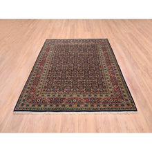 Load image into Gallery viewer, 5&#39;1&quot;x7&#39;1&quot; Jet Black All Over Herat Fish Design Hand Knotted Hand Spun Wool Oriental Rug FWR374052