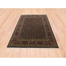 Load image into Gallery viewer, 5&#39;1&quot;x7&#39;1&quot; Ink Black Hand Spun Wool All Over Herat Fish Design Hand Knotted Oriental Rug FWR374058
