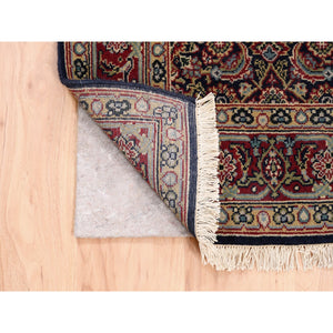 4'x6' Pitch Black New Zealand Wool All Over Herat Fish Design Hand Knotted Oriental Rug FWR374070