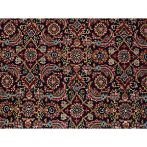 4'x6' Pitch Black New Zealand Wool All Over Herat Fish Design Hand Knotted Oriental Rug FWR374070