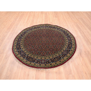 6'1"x6'1" Hand Knotted Red All Over Herat Fish Design New Zealand Wool Round Oriental Rug FWR374100