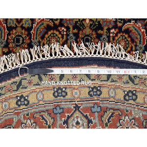 5'10"x5'10" Onyx Black Hand Spun Wool All Over Herat Fish Design Hand Knotted Oriental Round Rug FWR374106