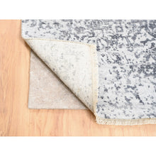 Load image into Gallery viewer, 4&#39;1&quot;x12&#39;1&quot; Grey Wool And Pure Silk Broken Persian Design Hand Knotted Oriental Wide Gallery Size Runner Rug FWR374202