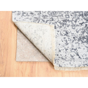 4'1"x12'1" Grey Wool And Pure Silk Broken Persian Design Hand Knotted Oriental Wide Gallery Size Runner Rug FWR374202