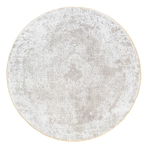 10'x10' Round Grey Broken Persian Design Wool And Pure Silk Hand Knotted Oriental Rug FWR374208