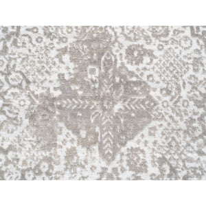 10'x10' Round Grey Broken Persian Design Wool And Pure Silk Hand Knotted Oriental Rug FWR374208