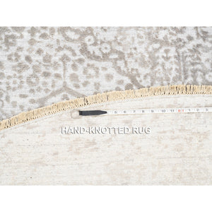10'x10' Round Grey Broken Persian Design Wool And Pure Silk Hand Knotted Oriental Rug FWR374208