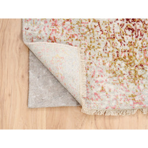 3'x5' Wool And Pure Silk Pink Medallion Erased Persian Design Hand Knotted Oriental Rug FWR374226