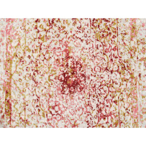 3'x5' Wool And Pure Silk Pink Medallion Erased Persian Design Hand Knotted Oriental Rug FWR374226