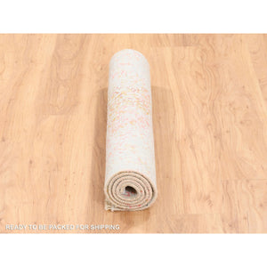 3'x5' Wool And Pure Silk Pink Medallion Erased Persian Design Hand Knotted Oriental Rug FWR374226