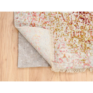 3'1"x4'10" Hand Knotted Pink Wool And Pure Silk Medallion Erased Persian Design Oriental Rug FWR374232