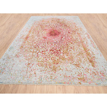 Load image into Gallery viewer, 9&#39;1&quot;x12&#39; Pink Wool And Pure Silk Medallion Erased Persian Design Hand Knotted Oriental Rug FWR374238