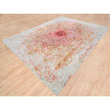 Load image into Gallery viewer, 9&#39;1&quot;x12&#39; Pink Wool And Pure Silk Medallion Erased Persian Design Hand Knotted Oriental Rug FWR374238