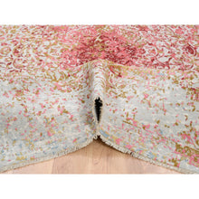 Load image into Gallery viewer, 9&#39;1&quot;x12&#39; Pink Wool And Pure Silk Medallion Erased Persian Design Hand Knotted Oriental Rug FWR374238