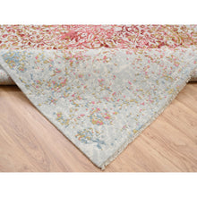 Load image into Gallery viewer, 9&#39;1&quot;x12&#39; Pink Wool And Pure Silk Medallion Erased Persian Design Hand Knotted Oriental Rug FWR374238