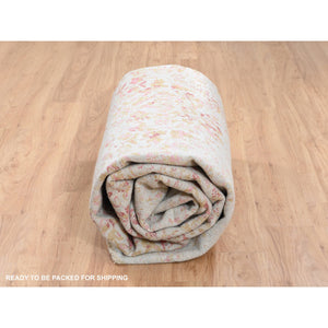 9'1"x12' Pink Wool And Pure Silk Medallion Erased Persian Design Hand Knotted Oriental Rug FWR374238