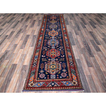 Load image into Gallery viewer, 2&#39;8&quot;x9&#39;6&quot; Navy Blue, Afghan Ersari With Turkish Knot, Caucasian Design Revival, Small Animal Figurines, Vegetable Dyes, Densely Woven, Hand Knotted, Soft Wool, Runner, Oriental Rug FWR3738