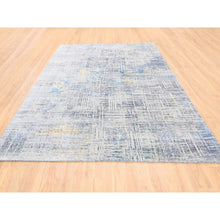Load image into Gallery viewer, 8&#39;1&quot;x10&#39; Dark Gray With Touches Of Blue And Yellow Modern Wool And Silk Hand Knotted Oriental Rug FWR374430