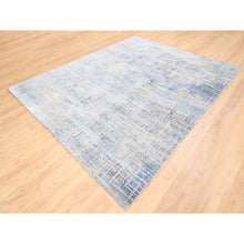 Load image into Gallery viewer, 8&#39;1&quot;x10&#39; Dark Gray With Touches Of Blue And Yellow Modern Wool And Silk Hand Knotted Oriental Rug FWR374430