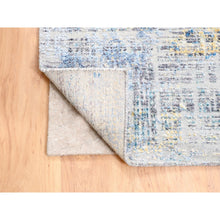Load image into Gallery viewer, 8&#39;1&quot;x10&#39; Dark Gray With Touches Of Blue And Yellow Modern Wool And Silk Hand Knotted Oriental Rug FWR374430