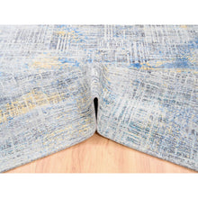 Load image into Gallery viewer, 8&#39;1&quot;x10&#39; Dark Gray With Touches Of Blue And Yellow Modern Wool And Silk Hand Knotted Oriental Rug FWR374430