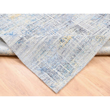 Load image into Gallery viewer, 8&#39;1&quot;x10&#39; Dark Gray With Touches Of Blue And Yellow Modern Wool And Silk Hand Knotted Oriental Rug FWR374430
