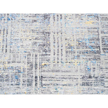 Load image into Gallery viewer, 8&#39;1&quot;x10&#39; Dark Gray With Touches Of Blue And Yellow Modern Wool And Silk Hand Knotted Oriental Rug FWR374430