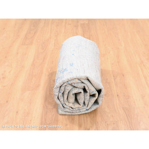 8'1"x10' Dark Gray With Touches Of Blue And Yellow Modern Wool And Silk Hand Knotted Oriental Rug FWR374430