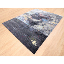 Load image into Gallery viewer, 8&#39;x10&#39; Charcoal Black With Pop Of Colors Modern Wool And Silk Hand Knotted Oriental Rug FWR374442