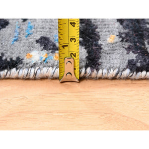 8'x10' Charcoal Black With Pop Of Colors Modern Wool And Silk Hand Knotted Oriental Rug FWR374442