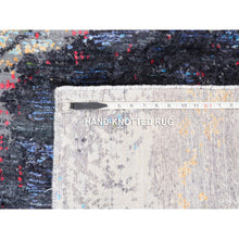 Load image into Gallery viewer, 8&#39;x10&#39; Charcoal Black With Pop Of Colors Modern Wool And Silk Hand Knotted Oriental Rug FWR374442