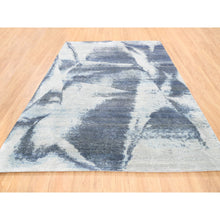 Load image into Gallery viewer, 7&#39;10&quot;x10&#39; Hand Knotted Black With A Mix Of Blue And Gray Modern Wool And Silk Oriental Rug FWR374466