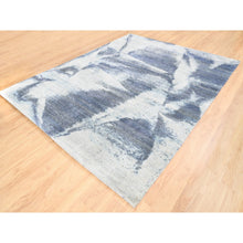 Load image into Gallery viewer, 7&#39;10&quot;x10&#39; Hand Knotted Black With A Mix Of Blue And Gray Modern Wool And Silk Oriental Rug FWR374466