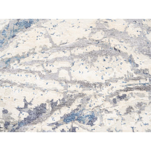 4'1"x5'9" Ivory With A Mix Of Blue And Gray Wool And Silk Hand Knotted Abstract Design Modern Oriental Rug FWR374574