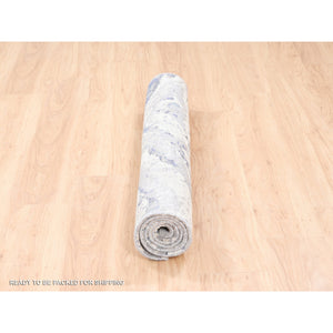 4'1"x5'9" Ivory With A Mix Of Blue And Gray Wool And Silk Hand Knotted Abstract Design Modern Oriental Rug FWR374574