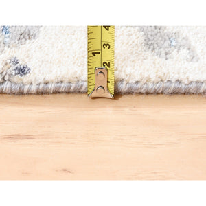 4'1"x5'9" Ivory With A Mix Of Blue And Gray Wool And Silk Hand Knotted Abstract Design Modern Oriental Rug FWR374574
