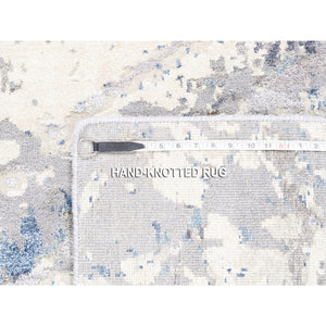 4'1"x5'9" Ivory With A Mix Of Blue And Gray Wool And Silk Hand Knotted Abstract Design Modern Oriental Rug FWR374574