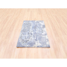 Load image into Gallery viewer, 3&#39;1&quot;x5&#39;1&quot; Wool And Silk Gray And Silver Blue Abstract Design Hand Knotted Modern Oriental Rug FWR374610