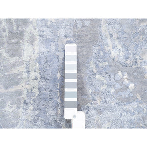 3'1"x5'1" Wool And Silk Gray And Silver Blue Abstract Design Hand Knotted Modern Oriental Rug FWR374610