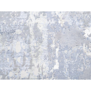 3'1"x5'1" Wool And Silk Gray And Silver Blue Abstract Design Hand Knotted Modern Oriental Rug FWR374610