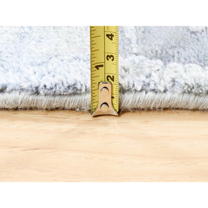 3'1"x5'1" Wool And Silk Gray And Silver Blue Abstract Design Hand Knotted Modern Oriental Rug FWR374610