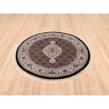 Load image into Gallery viewer, 4&#39;2&quot;x4&#39;2&quot; Black Round Tabriz Mahi Fish Medallion Design Wool Hand Knotted Oriental Rug FWR374676
