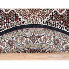 Load image into Gallery viewer, 4&#39;2&quot;x4&#39;2&quot; Black Round Tabriz Mahi Fish Medallion Design Wool Hand Knotted Oriental Rug FWR374676
