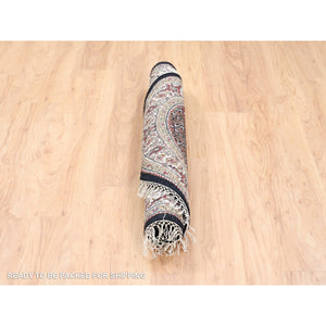 4'2"x4'2" Black Round Tabriz Mahi Fish Medallion Design Wool Hand Knotted Oriental Rug FWR374676